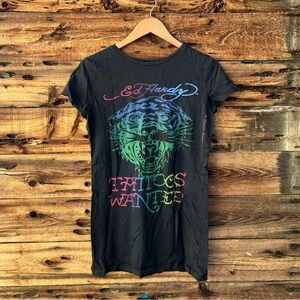 ED HARDY | Black Graphic T-Shirt L